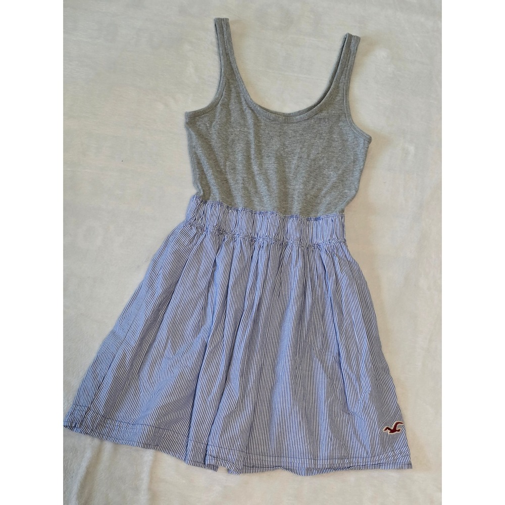 Hollister Vintage Y2K Babydoll Small Gray Blue Striped Mixed Mini Tank Dress